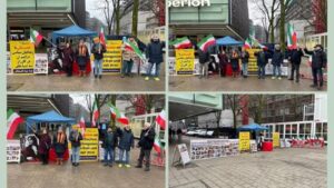 Mitglieder der deutsch-iranischen Gemeinschaften organisierten eine Ausstellung, um gegen die Todesurteile zu protestieren